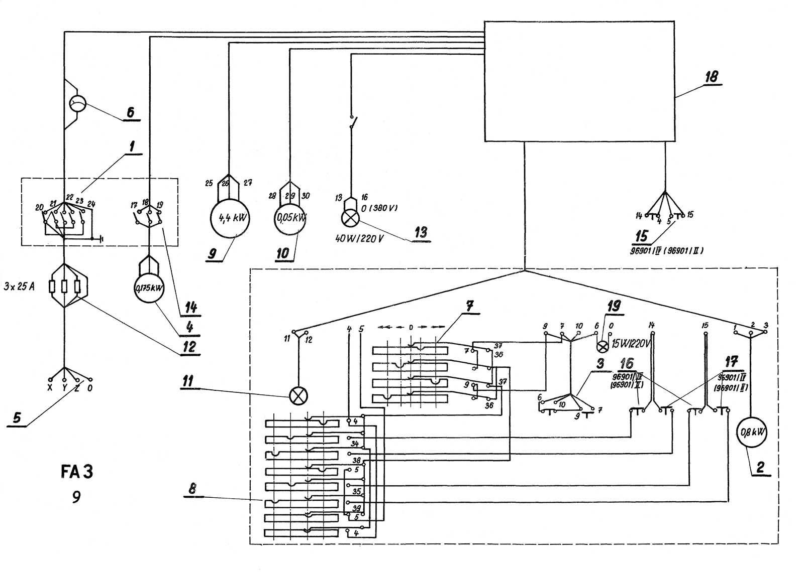 FA-3h електрична схема вертикального консольно-фрезерного верстата